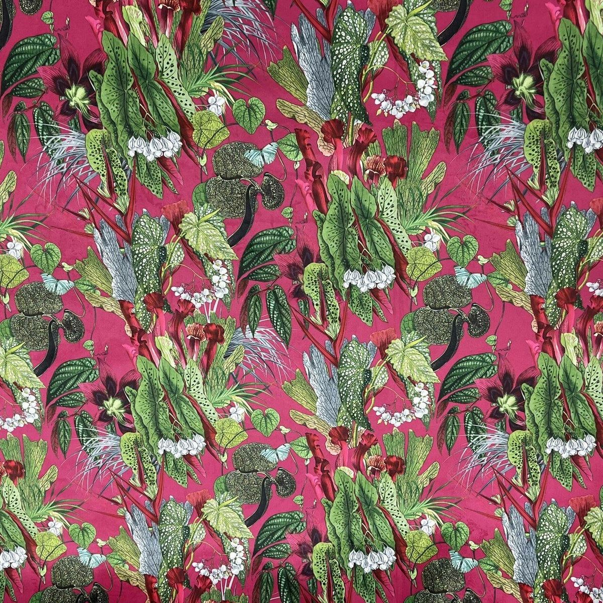 Exotic Digital Print Plush Velvet Curtain Fabric, Cerise - Bull Ring Fabrics