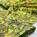 Peacock Feathers 100% Cotton Fabric Dress Quilting Patchwork 140cm, Yellow