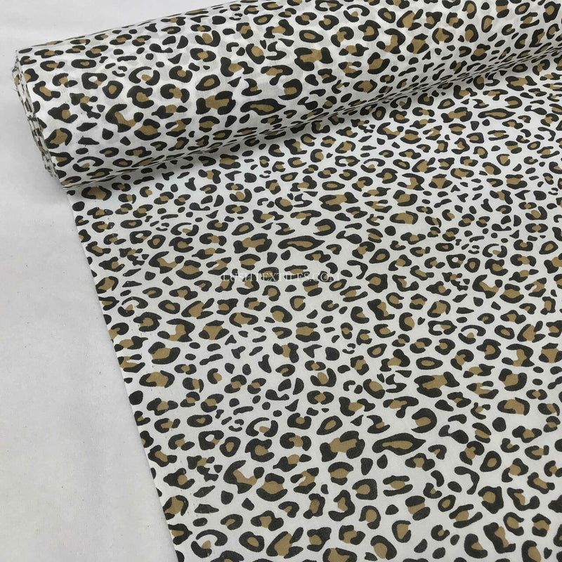 Polycotton-Stoff mit braunen Leopardenflecken und Tiermuster, Weiß
