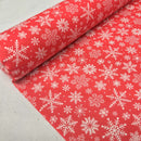 Xmas Snowflakes Christmas Polycotton Fabric 45", Red