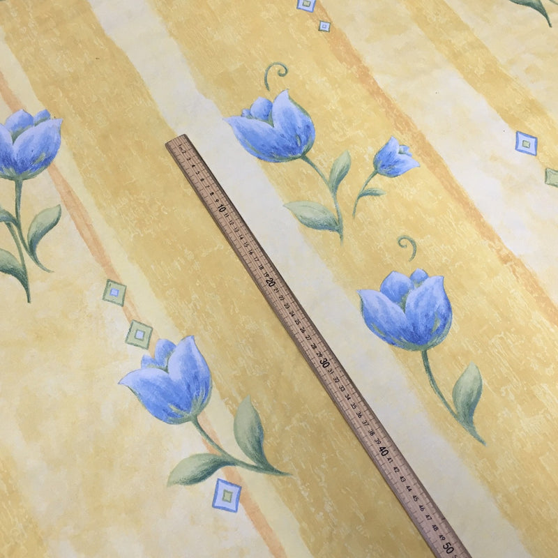 Tissu en coton vintage fleuri tulipe bleue, jaune