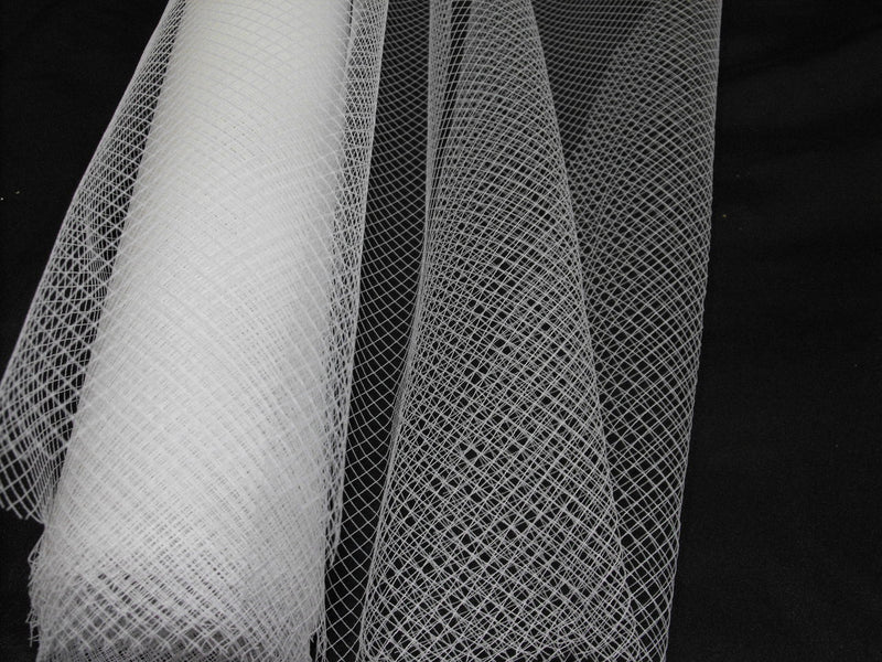 Large Hole Bird Cage Fascinator Stiff Net Fabric, White
