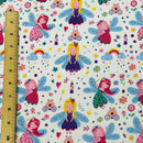 Fairy Princess Print Polycotton Fabric, White - Bull Ring Fabrics