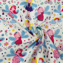 Fairy Princess Print Polycotton Fabric, White - Bull Ring Fabrics