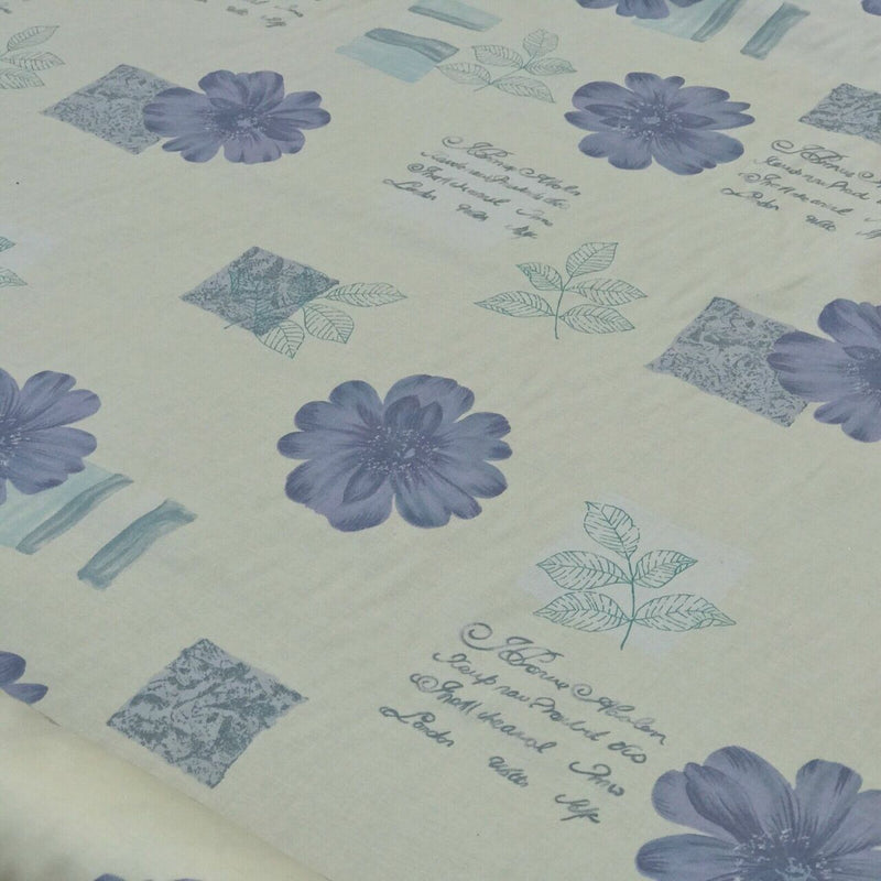 Lilac Floral Flowers Vintage Cotton Curtain Fabric 140cm, Cream