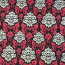 GlobalTex ORLY Cerise & Cream Damask On Black Cotton Fabric Curtain Upholstery