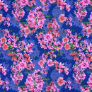 Blossom Floral Digital Print Bubble Crepe Dress Fabric, Blue