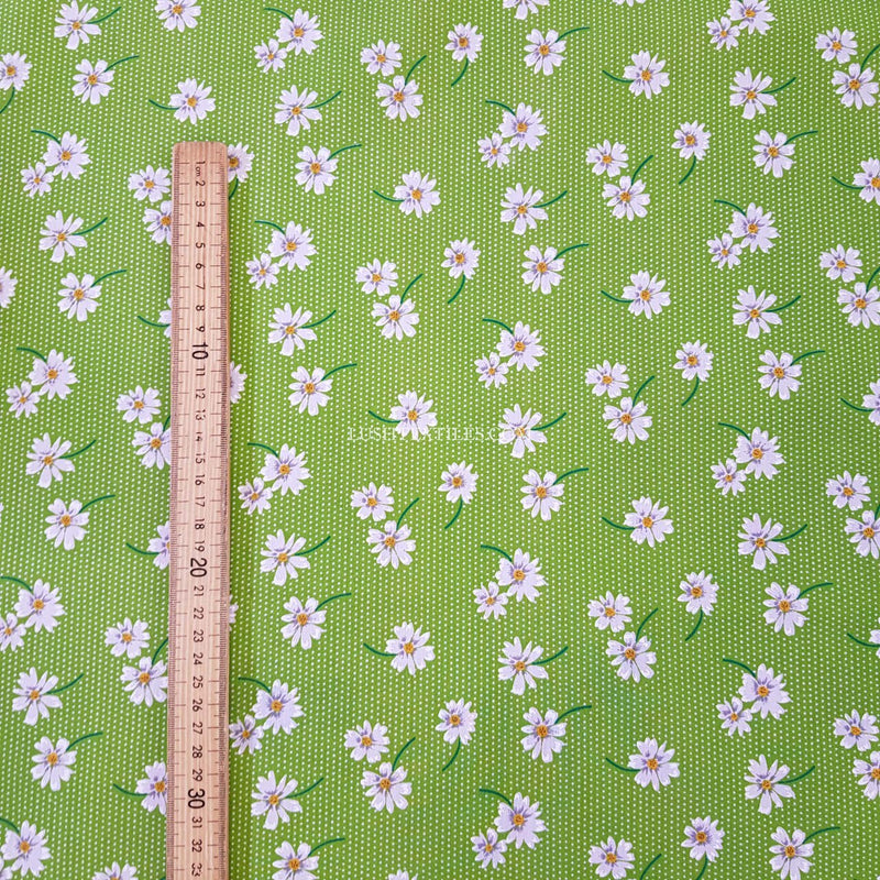 Daisy Flower & Pin Spots Polycotton Fabric, Green