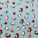 Christmas Santa & Rudolf Xmas Print Cotton Fabric, Blue