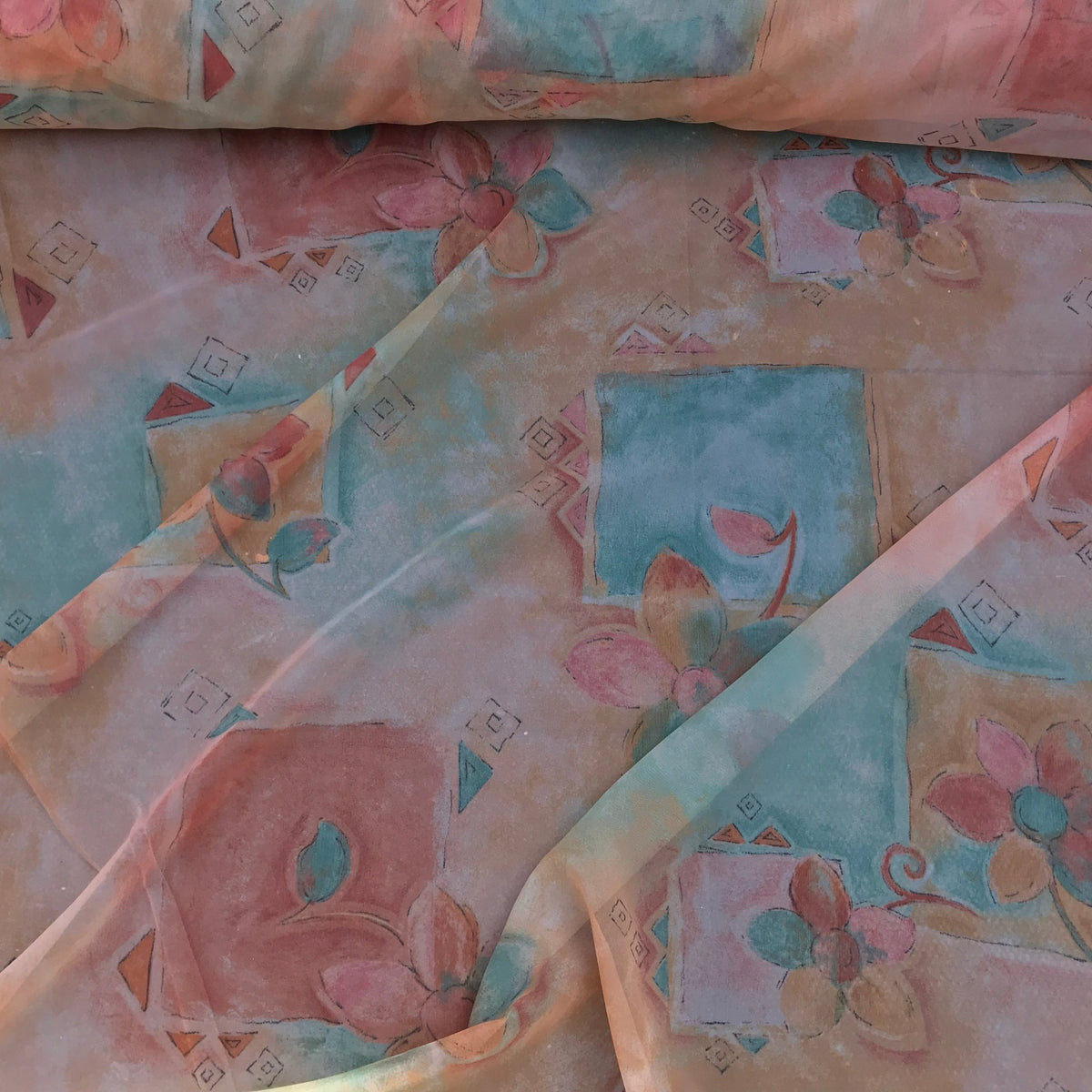 Floral Abstract Voile Fabric, Peach - Bull Ring Fabrics