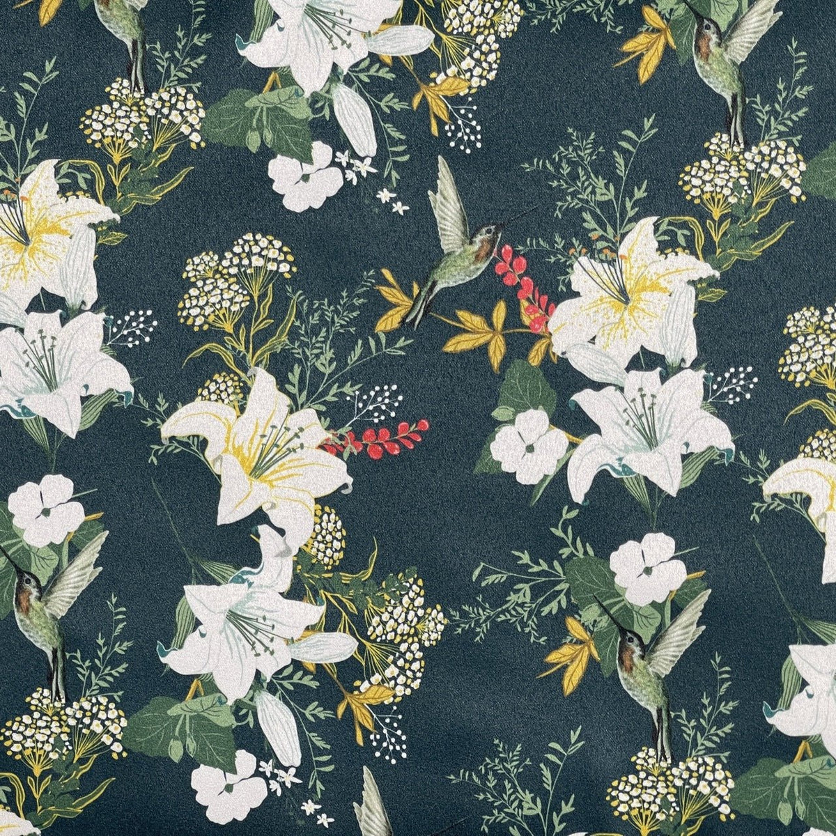 Floral Bird Print Satin Brocade Furnishing Fabric, Bottle - Bull Ring Fabrics