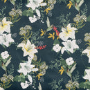 Floral Bird Print Satin Brocade Furnishing Fabric, Bottle - Bull Ring Fabrics