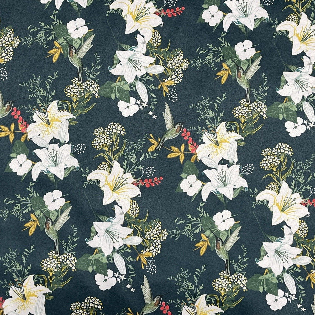 Floral Bird Print Satin Brocade Furnishing Fabric, Bottle - Bull Ring Fabrics