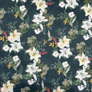 Floral Bird Print Satin Brocade Furnishing Fabric, Bottle - Bull Ring Fabrics