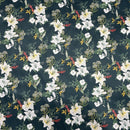 Floral Bird Print Satin Brocade Furnishing Fabric, Bottle - Bull Ring Fabrics