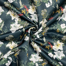 Floral Bird Print Satin Brocade Furnishing Fabric, Bottle - Bull Ring Fabrics