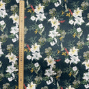 Floral Bird Print Satin Brocade Furnishing Fabric, Bottle - Bull Ring Fabrics