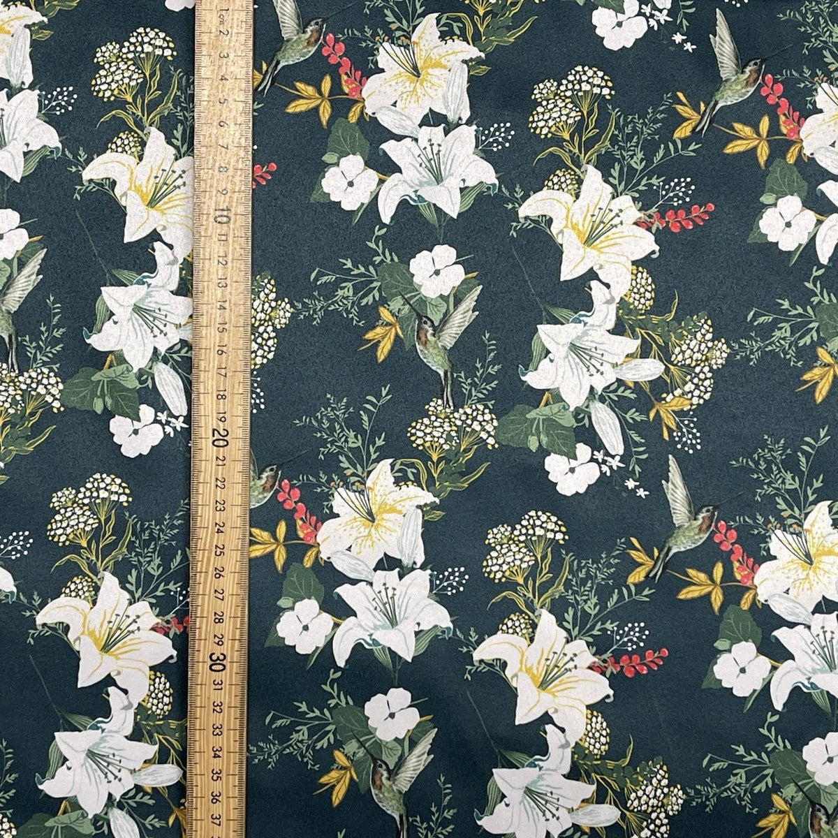 Floral Bird Print Satin Brocade Furnishing Fabric, Bottle - Bull Ring Fabrics