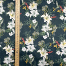 Floral Bird Print Satin Brocade Furnishing Fabric, Bottle - Bull Ring Fabrics