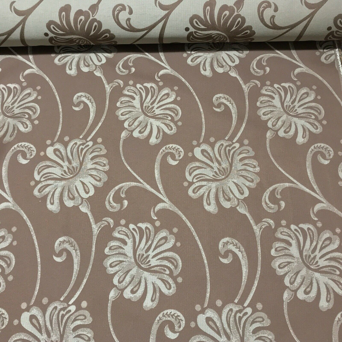 Floral Flowers Curtain Brocade Fabric 140cm, Brown - Bull Ring Fabrics