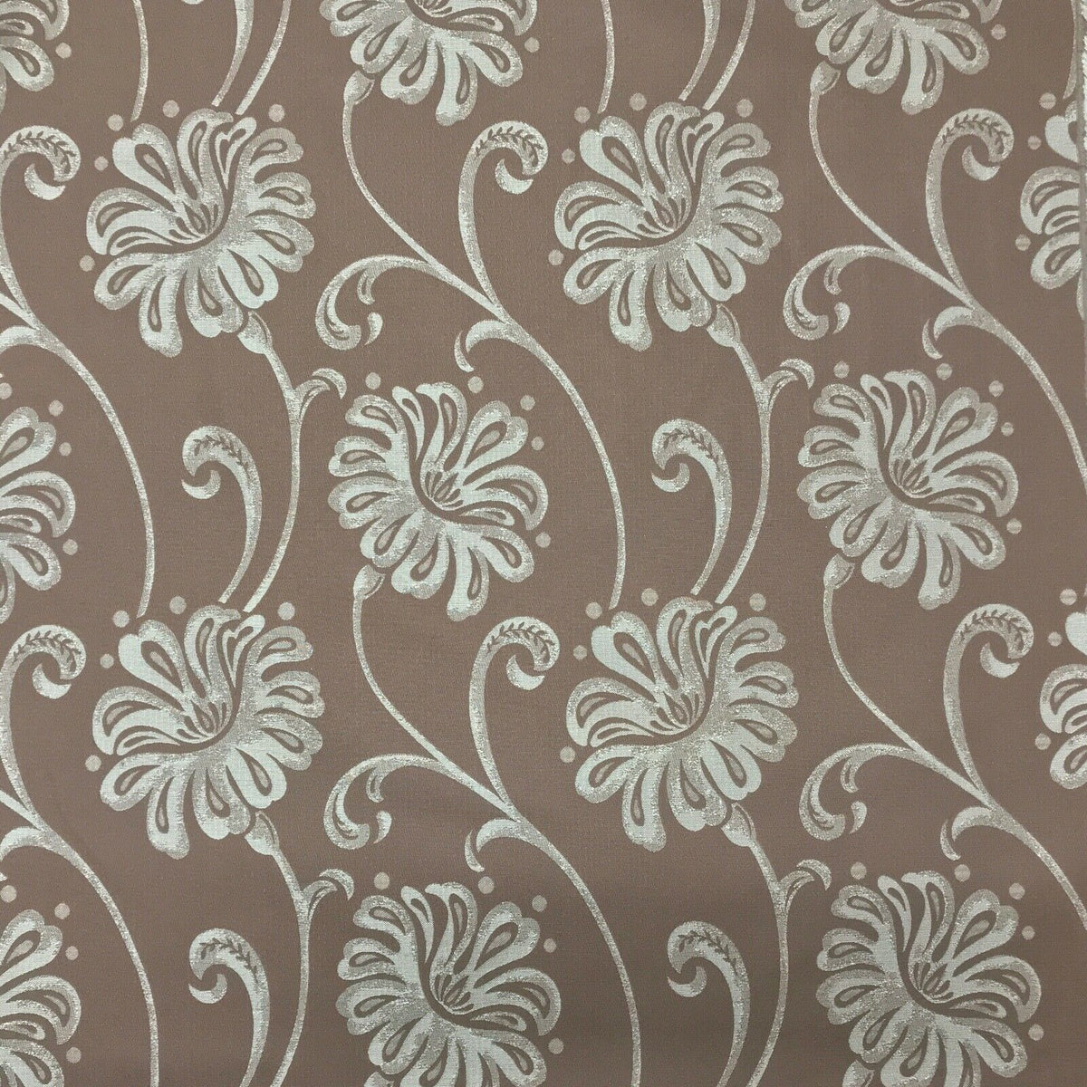 Floral Flowers Curtain Brocade Fabric 140cm, Brown - Bull Ring Fabrics
