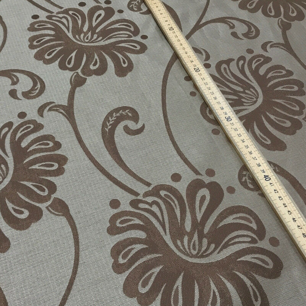 Floral Flowers Curtain Brocade Fabric 140cm, Brown - Bull Ring Fabrics