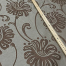 Floral Flowers Curtain Brocade Fabric 140cm, Brown - Bull Ring Fabrics