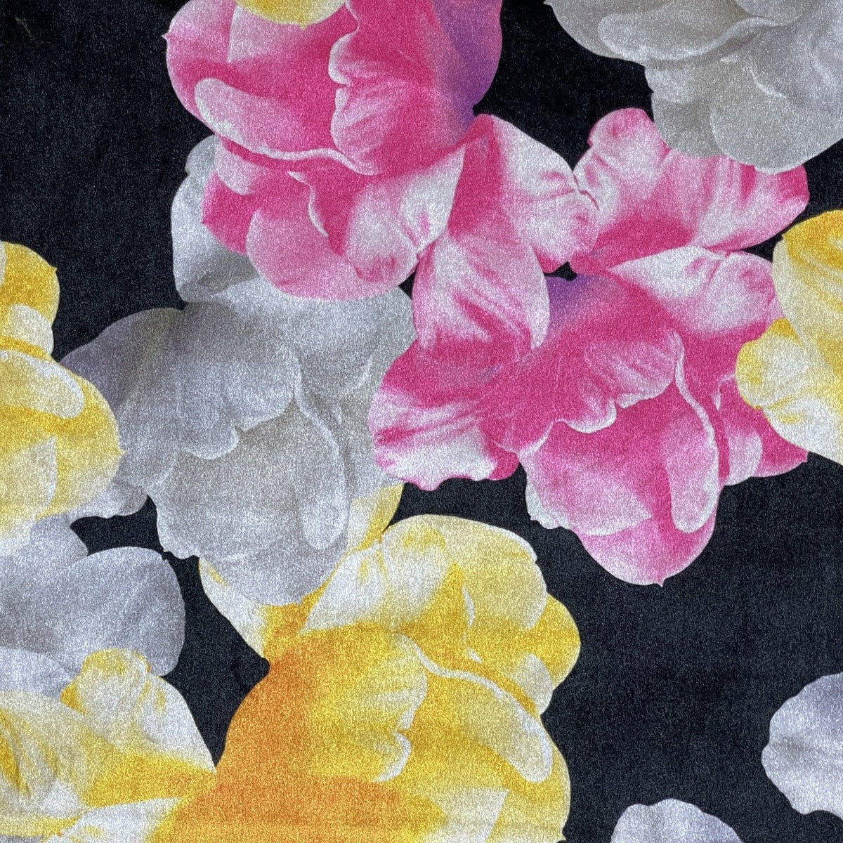 Floral Flowers Digital Printed Plush Velvet Upholstery Fabric, Black - Bull Ring Fabrics