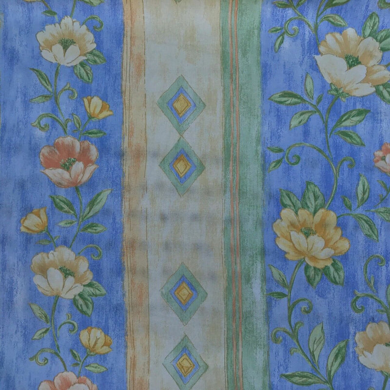 Floral Roses Cotton Print Vintage Fabric, Yellow/Blue - Bull Ring Fabrics