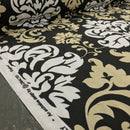 GlobalTex ORLY Beige & White Damask On Black Cotton Fabric Curtain Upholstery - Bull Ring Fabrics