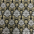 GlobalTex ORLY Beige & White Damask On Black Cotton Fabric Curtain Upholstery - Bull Ring Fabrics