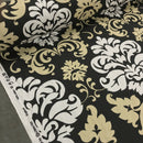 GlobalTex ORLY Beige & White Damask On Black Cotton Fabric Curtain Upholstery - Bull Ring Fabrics