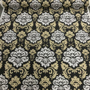 GlobalTex ORLY Beige & White Damask On Black Cotton Fabric Curtain Upholstery - Bull Ring Fabrics