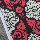 GlobalTex ORLY Cerise & Cream Damask On Black Cotton Fabric Curtain Upholstery - Bull Ring Fabrics