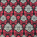 GlobalTex ORLY Cerise & Cream Damask On Black Cotton Fabric Curtain Upholstery - Bull Ring Fabrics