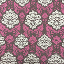 GlobalTex ORLY Dusky Pink & Beige Damask Brown Cotton Fabric Curtain Upholstery - Bull Ring Fabrics