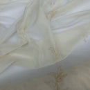 Gold Floral Cream Embroidery Voile Fabric Net Curtains Dress Window Draping - Bull Ring Fabrics