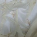 Gold Floral Cream Embroidery Voile Fabric Net Curtains Dress Window Draping - Bull Ring Fabrics