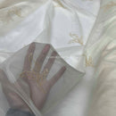 Gold Floral Cream Embroidery Voile Fabric Net Curtains Dress Window Draping - Bull Ring Fabrics