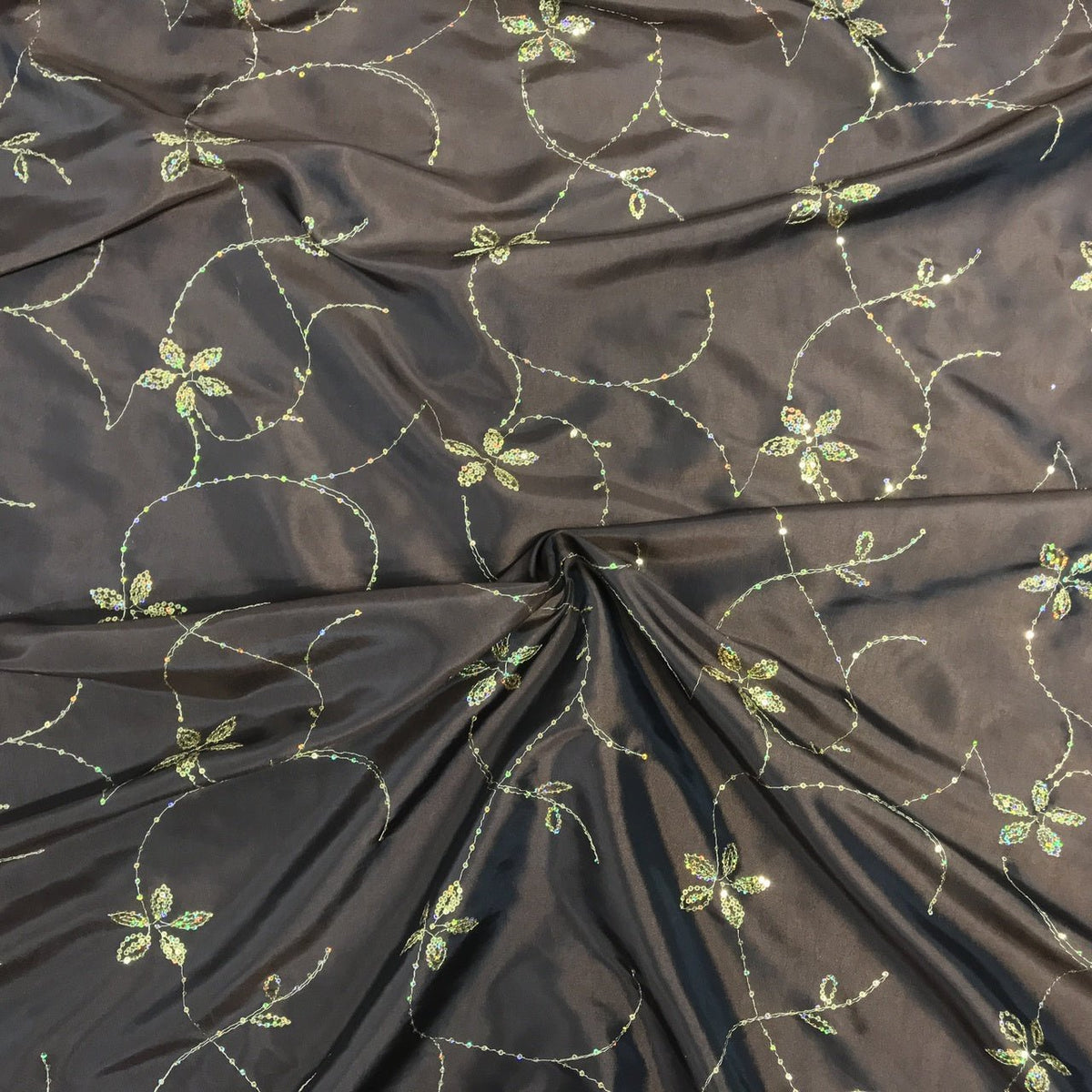 Gold Floral Sequin Taffeta Fabric, Brown - Bull Ring Fabrics