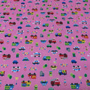 Happy Driving Cars Kids Polycotton Fabric, Pink - Bull Ring Fabrics