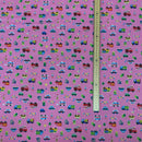 Happy Driving Cars Kids Polycotton Fabric, Pink - Bull Ring Fabrics