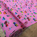 Happy Driving Cars Kids Polycotton Fabric, Pink - Bull Ring Fabrics