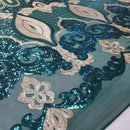 Heavy Sequinned Stretch Lace Power Mesh Net Bridal Dress Fabric - Bull Ring Fabrics