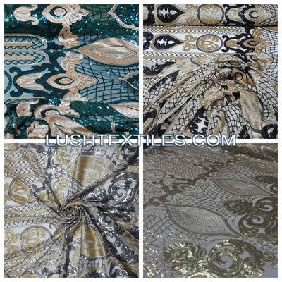 Heavy Sequinned Stretch Lace Power Mesh Net Bridal Dress Fabric - Bull Ring Fabrics