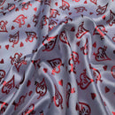 I Love You Red Foil Print Satin Fabric 60", White - Bull Ring Fabrics