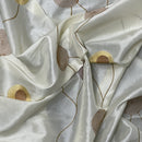 Ivory Embroidered Taffeta Fabric with Gold Circle Pattern 150cm Wide - Bull Ring Fabrics