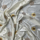 Ivory Embroidered Taffeta Fabric with Gold Circle Pattern 150cm Wide - Bull Ring Fabrics