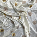 Ivory Embroidered Taffeta Fabric with Gold Circle Pattern 150cm Wide - Bull Ring Fabrics