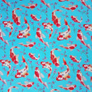 Koi Fish 100% Cotton Poplin Dress Fabric Rose & Hubble 45", Blue - Bull Ring Fabrics
